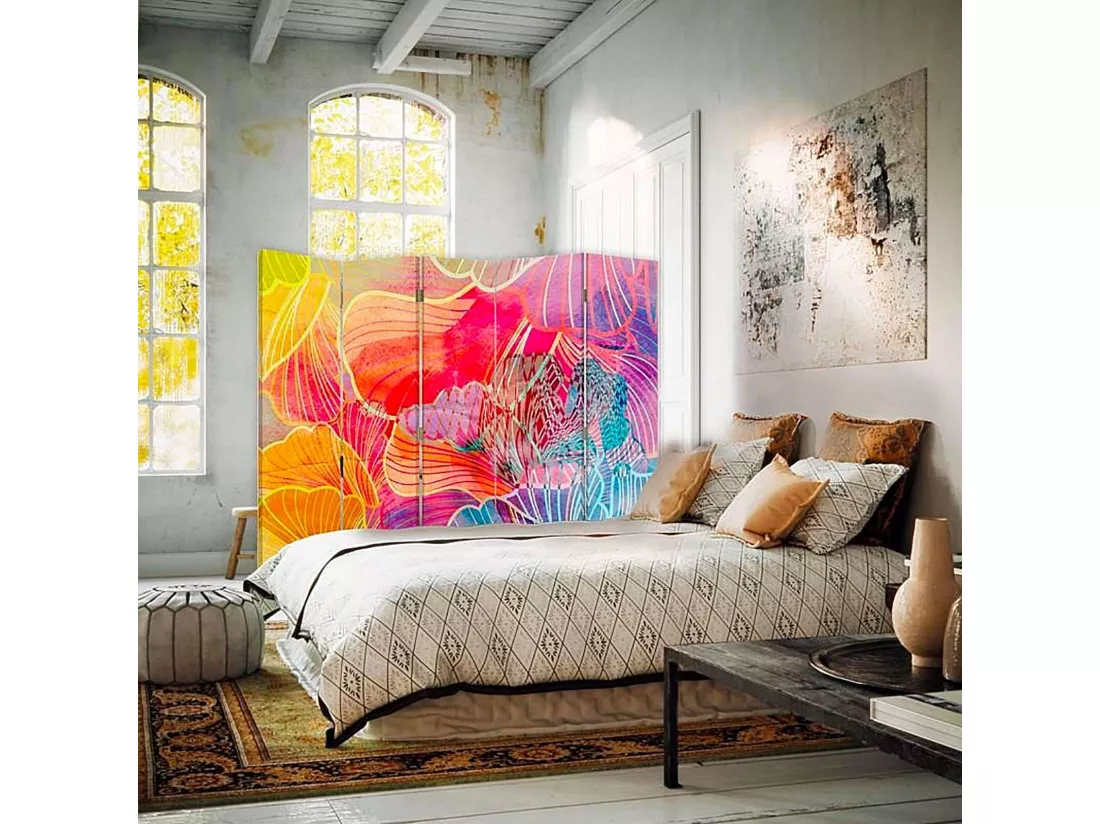 Paravent Abstraction Flocons - Séparateur d'Espace Artistique - 180 x 180 cm - 2 faces R° V°