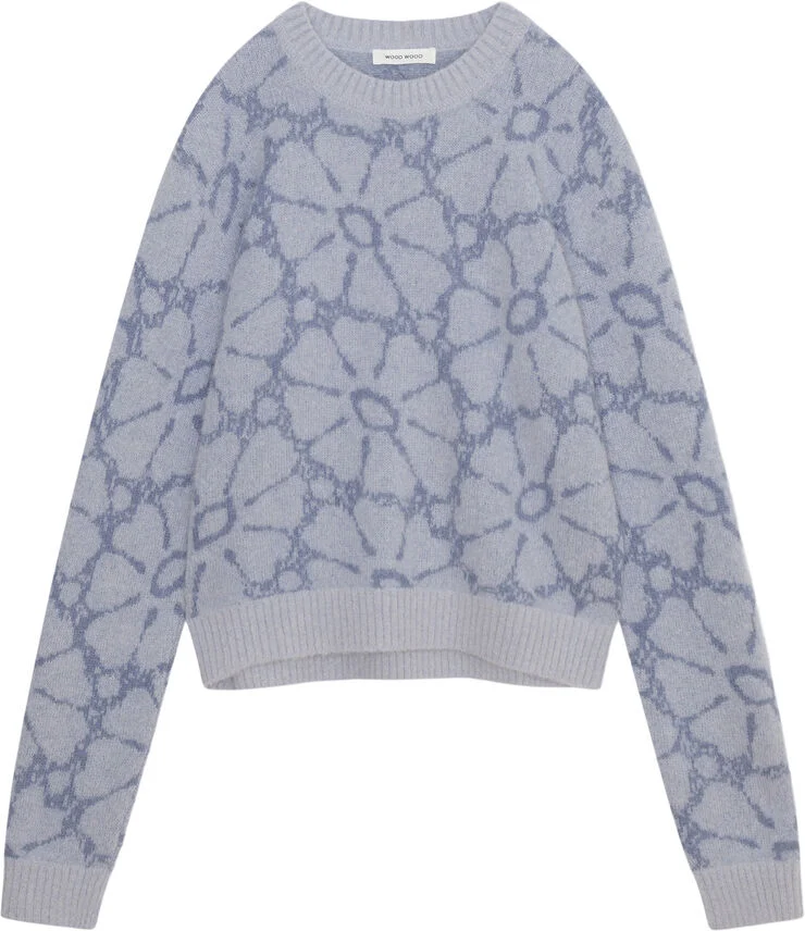 Wood Wood WWSpencer graphic knit jumper Soft blue