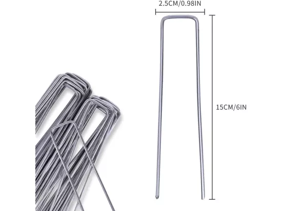 100pcs Piquets de fixation pour toile anti mauvaises herbes - piquet de sol galvanisé Argenté - Antirouille - pas plié - 15x2,5 cm