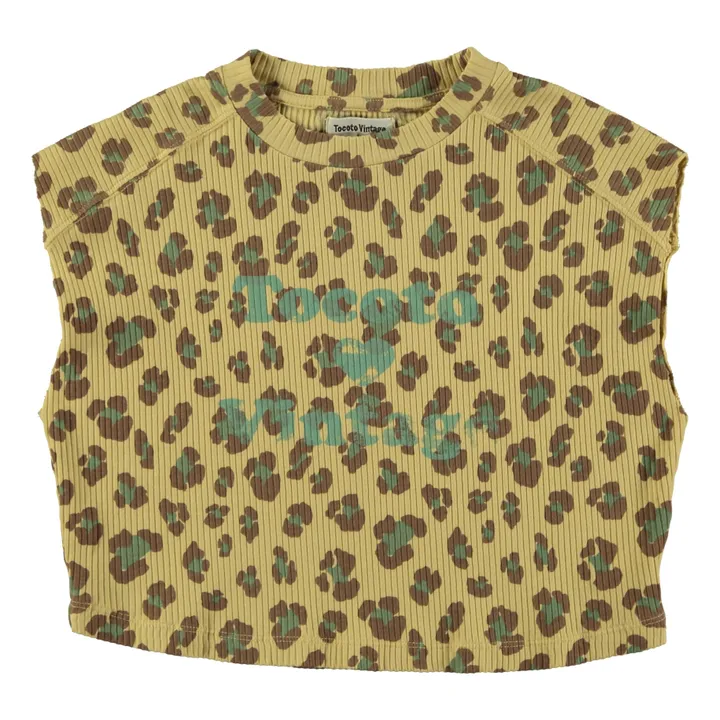 Tocoto Vintage T-Shirt Sans Manches Côtelé Léopard | Jaune
