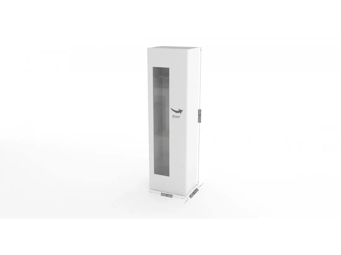 Vitrine Dizz, Buffet avec porte vitrée, Meuble de salon polyvalent, 100% Made in Italy, 45x34h162 cm, Blanc brillant