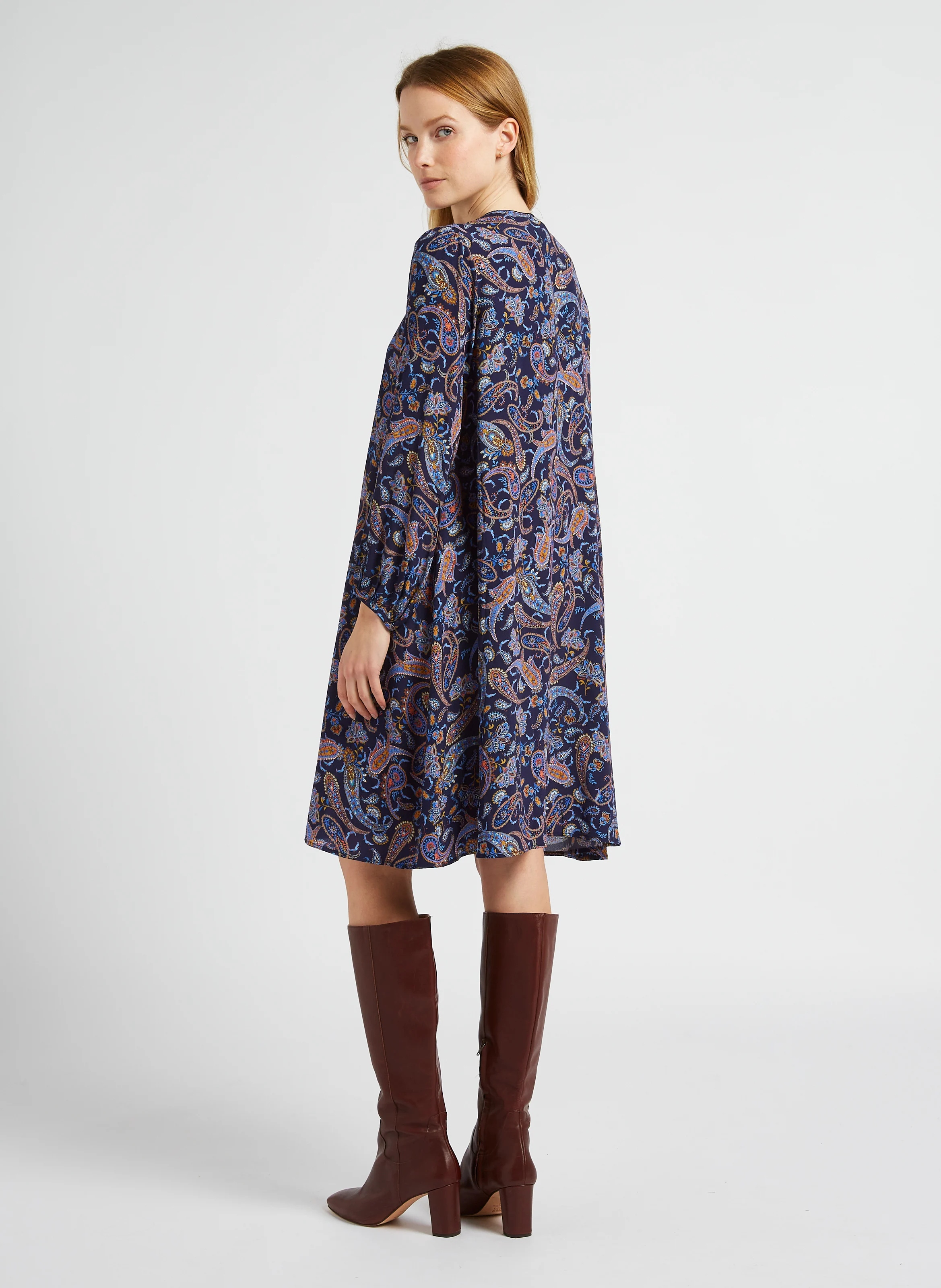 RIOMY - Robe évasée à col rond | Bleu