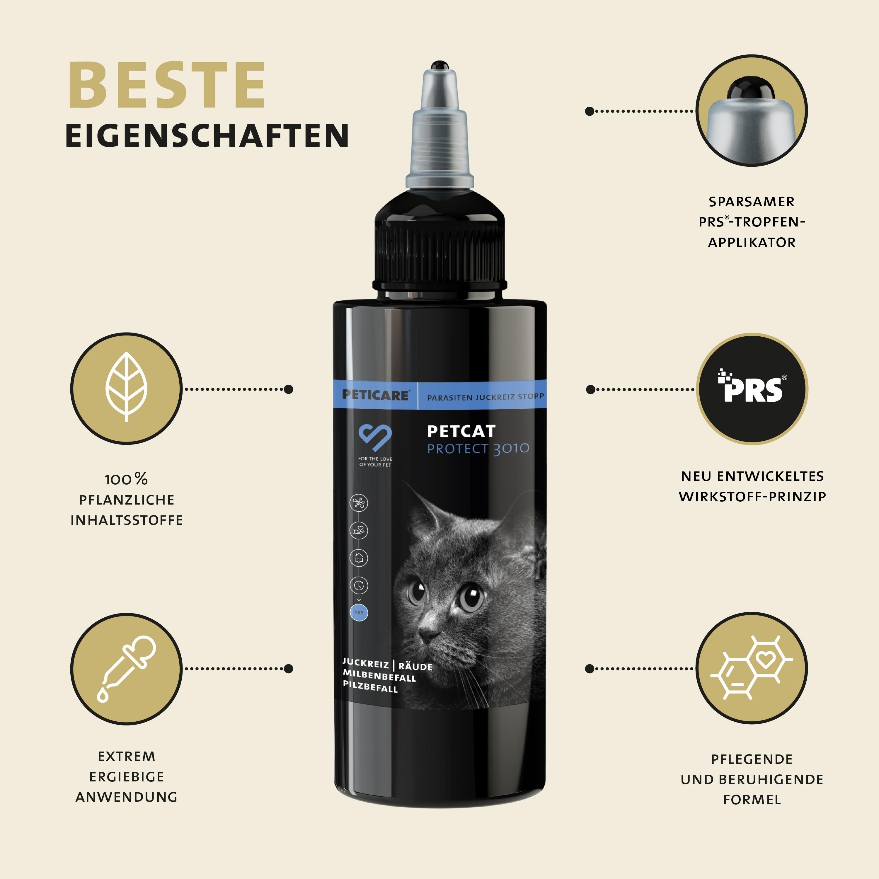 Peticare Anti-Parasiten Mittel für Katzen gegen Milben Flöhe Pilze