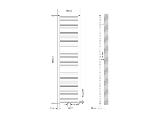 Radiateur Design Sahara Non Électrique, 400 x 1800 mm -Blanc -Connexion Central