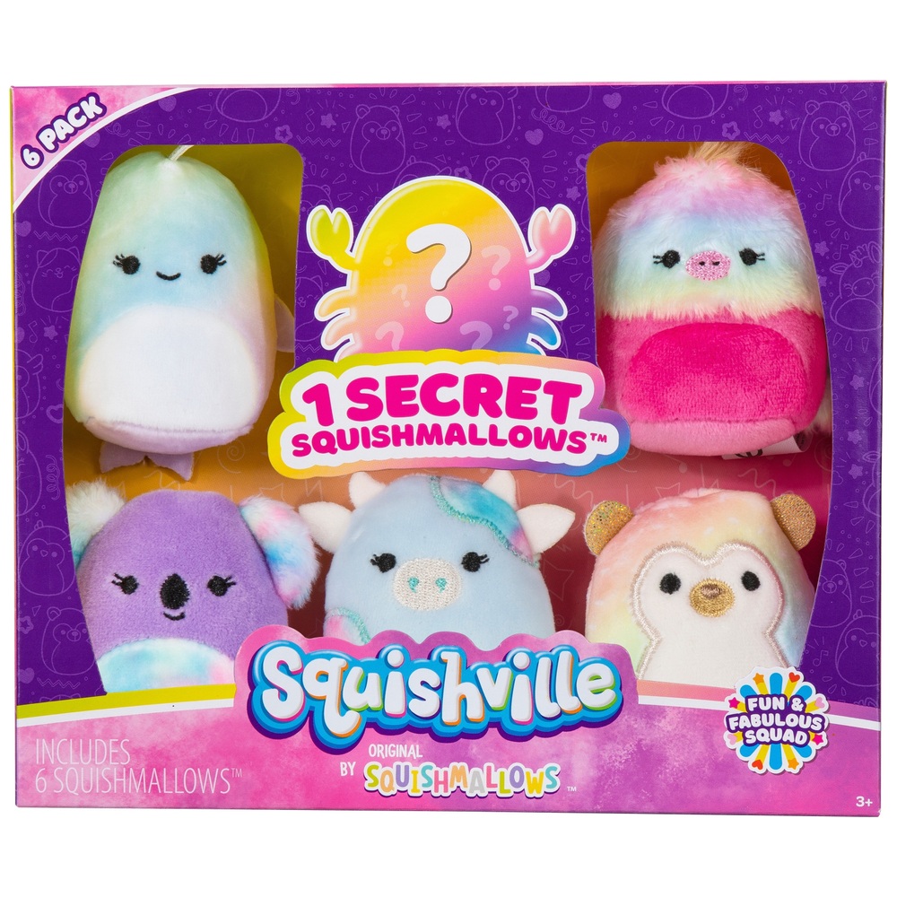 Squishville von Original Squishmallows – Lustiges und fabelhaftes Squad-Plüschtier-6er-Pack