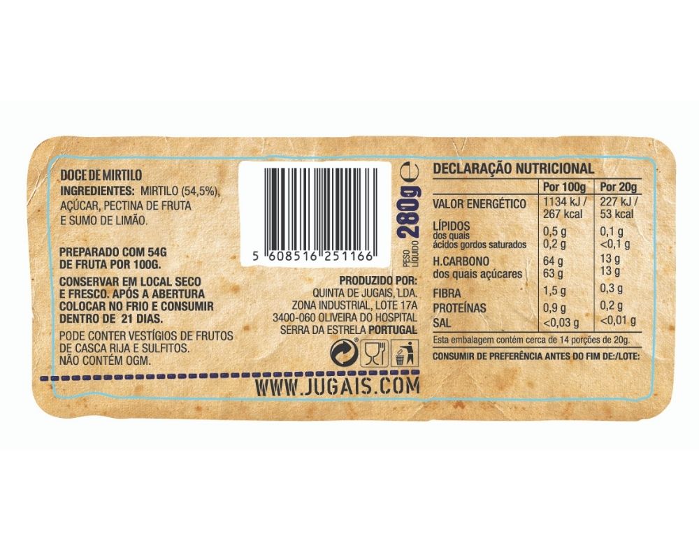 DOCE QUINTA DE JUGAIS MIRTILO 280G