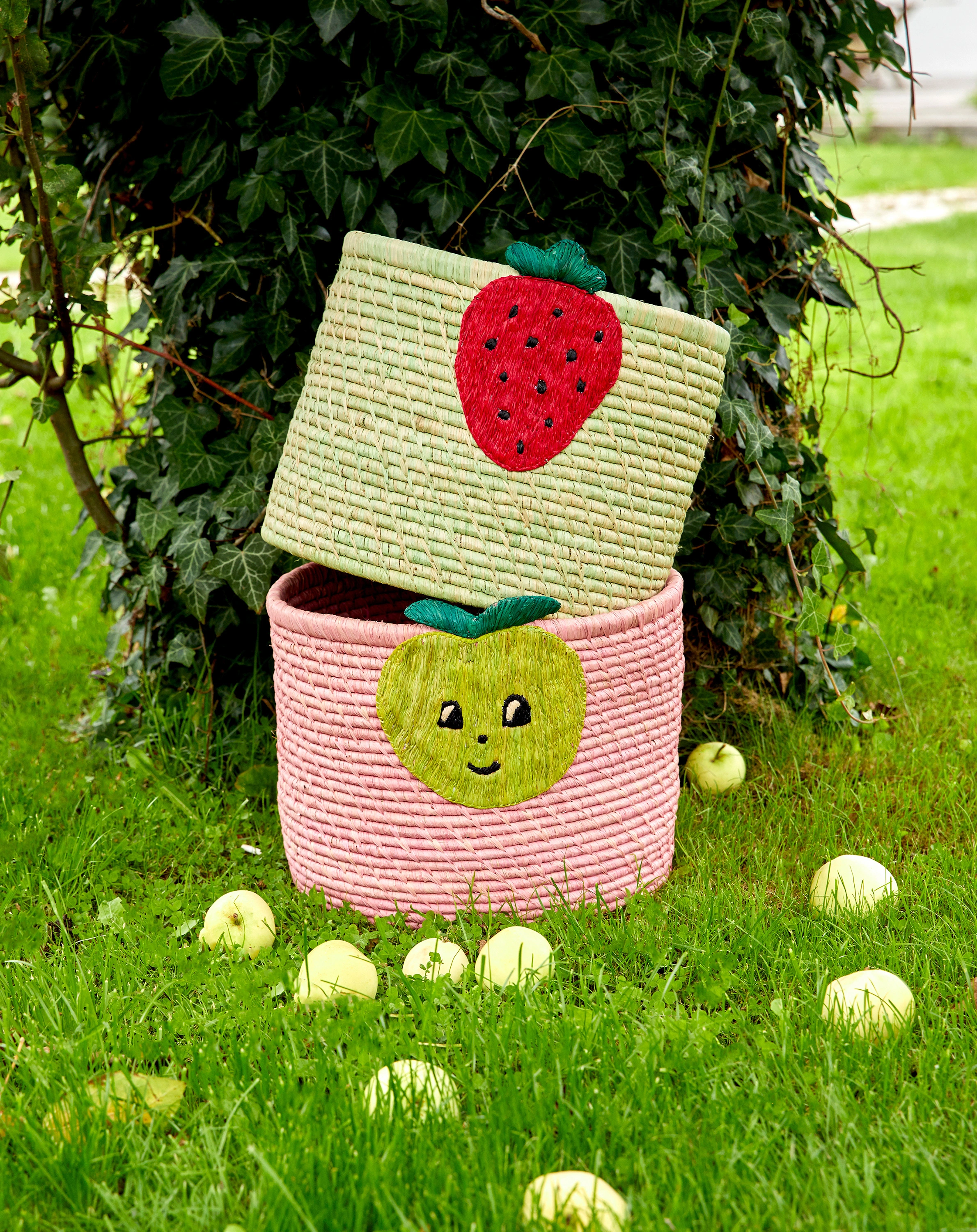 Raffia-Aufbewahrungskorb APPLE (35x35x25) in soft pink