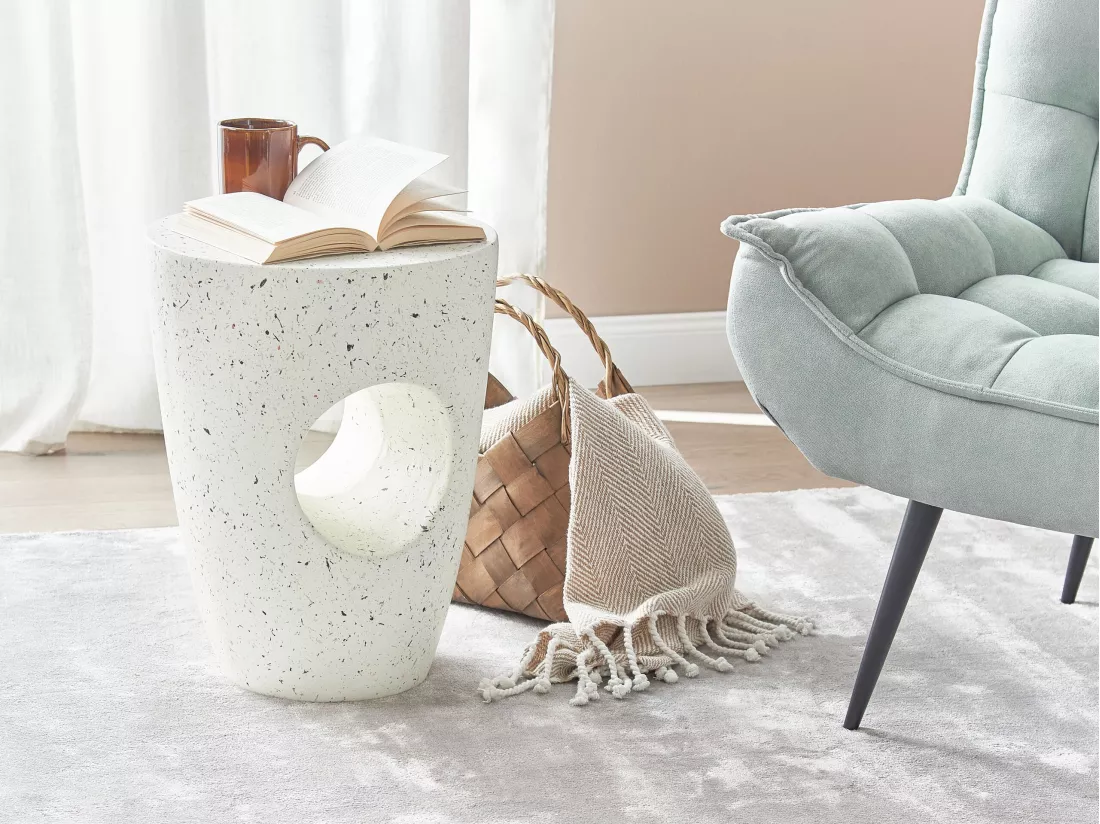 Table d'appoint blanc cassé effet terrazzo EDOLO