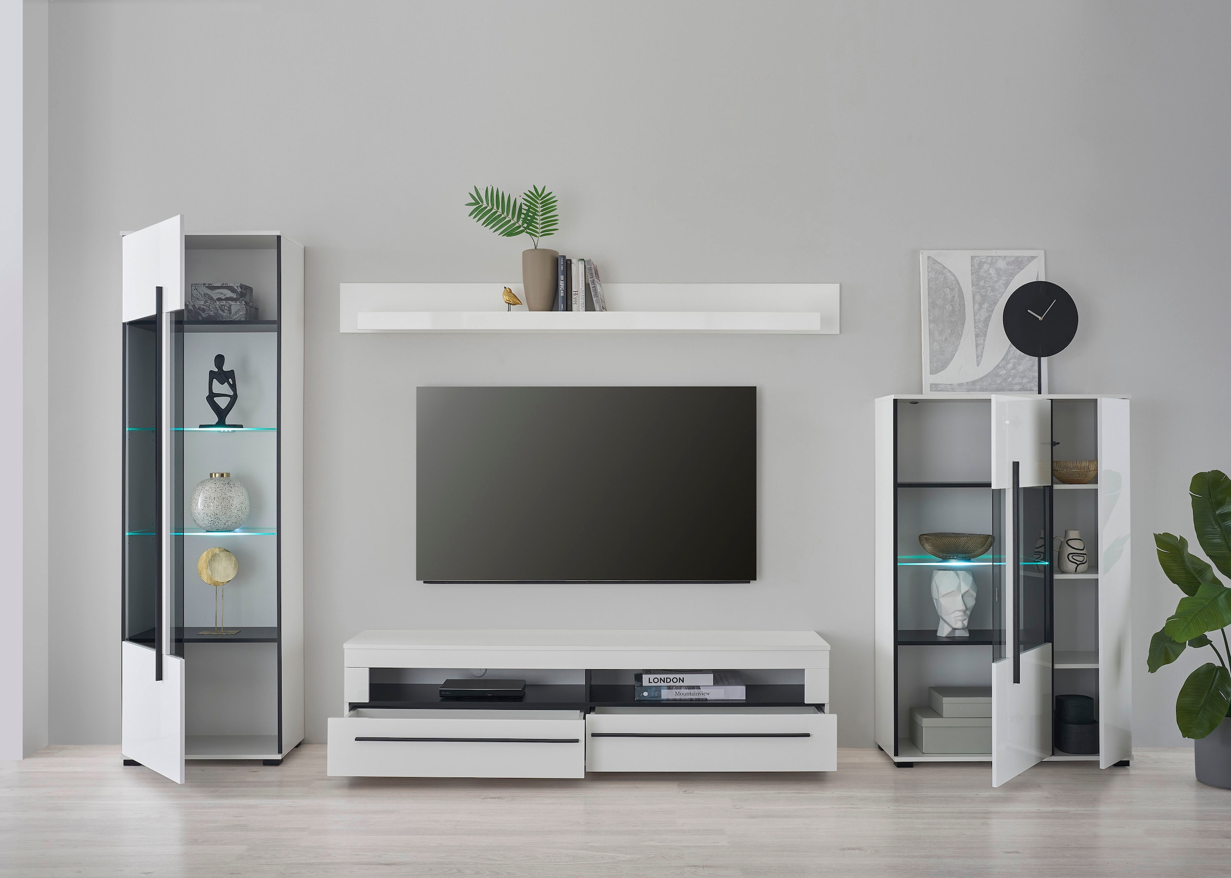 INOSIGN Wohnwand »Cantara, moderne Anbauwand, Wohnzimmer-Set, in Eiche Evoke oder Weiss« Set, 4 Stk. tlg.