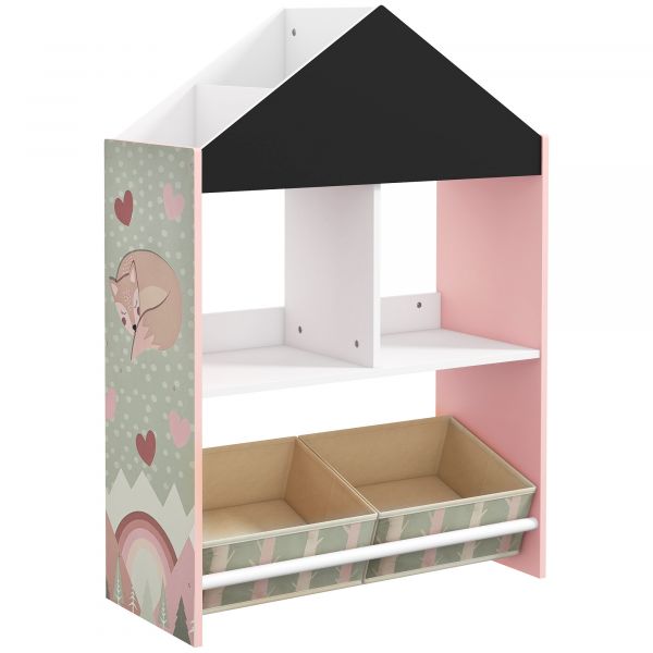 Zonekiz Estante para Brinquedos Organizador Infantil com Prateleiras Abertas e 2 Caixas de Tecido Não Tecido Amovíveis 62,4x26,5x90 cm Rosa - 311-057V80PK