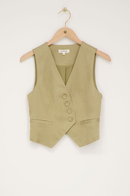 Olijfgroene gilet satijnen look