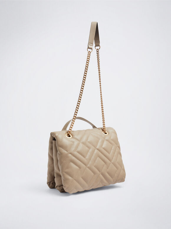 Bolsa de ombro acolchoada com corrente - Marrom