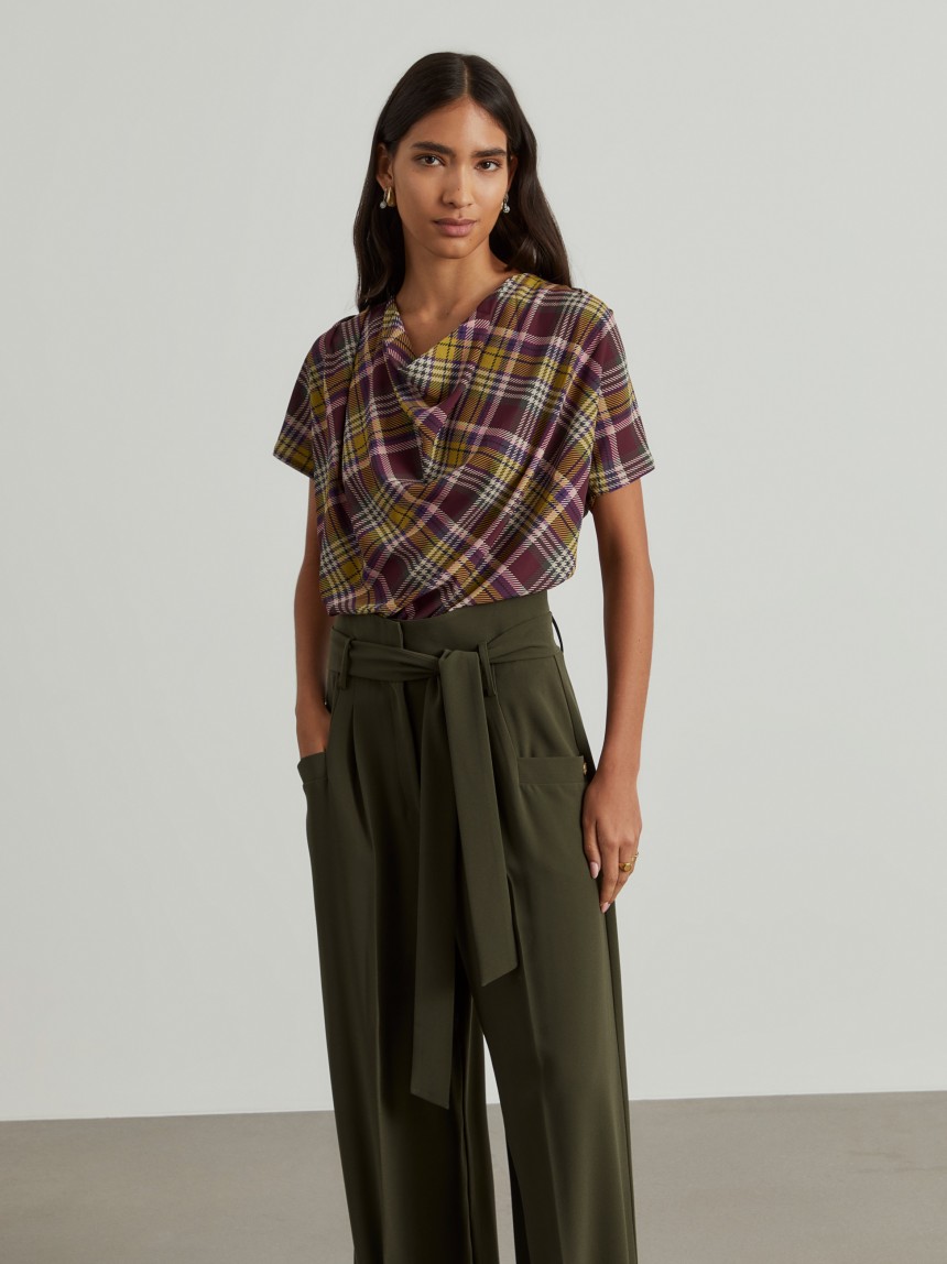 Blusa manga curta tartan