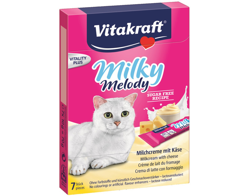 SNACKS PARA GATO VITAKRAFT MILKY MELODY COM CREME DE QUEIJO PACK 7 UNIDADES