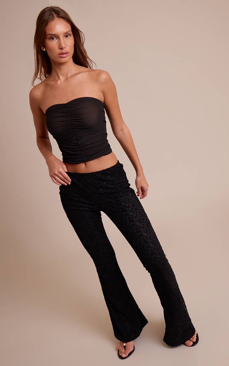 Noir Bandeau À Double Couche En Mesh Froncé Sur Le Devant