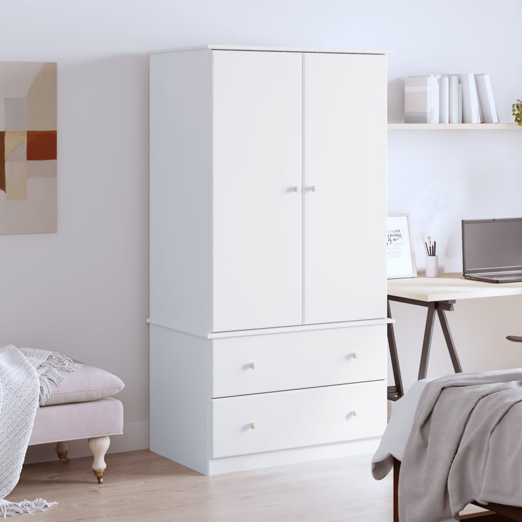 vidaXL ALTA Kledingkast, Wit, 90x55x170 cm, Massief grenenhout