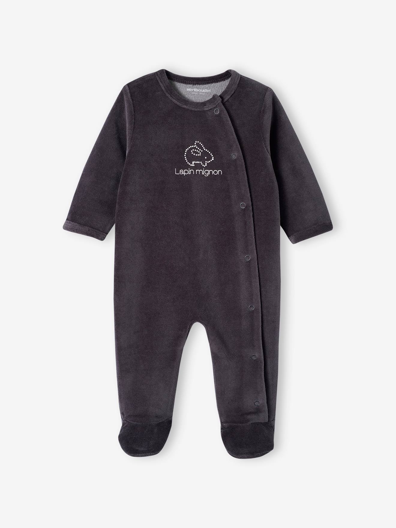 Conjunto de 2 macacões de veludo para bebê com abertura frontal, jeans cinza.