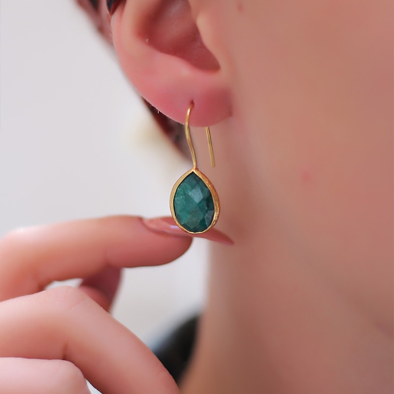 Boucles d'oreilles - Laiton plaqué or & agate