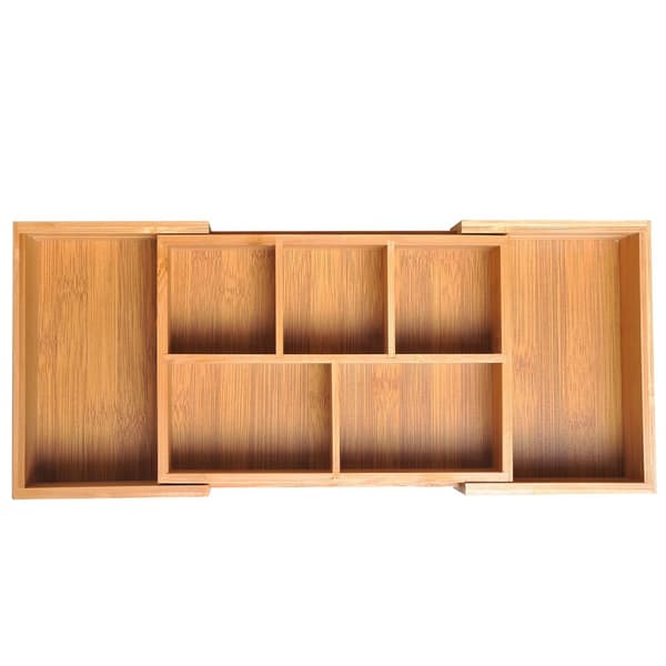 Oppbevaringsboks, Skufforganisator, Uttrekkbar Organiser, Bambus, Natur, 24,6 X 17,6 X 7 Cm