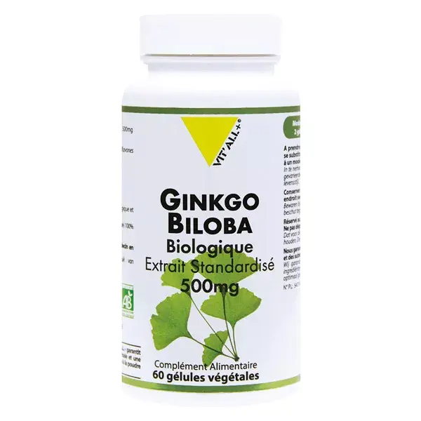 Vit'all+ Ginkgo Biloba 500mg Orgânico 60 Cápsulas Vegetais