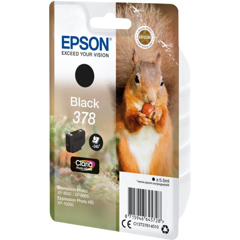 Epson Squirrel Singlepack Black 378 Claria Photo HD Ink