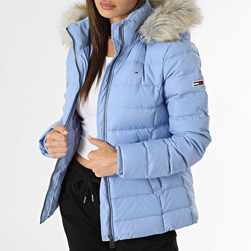Doudoune Capuche Fourrure Femme Basic 8588 Bleu Clair