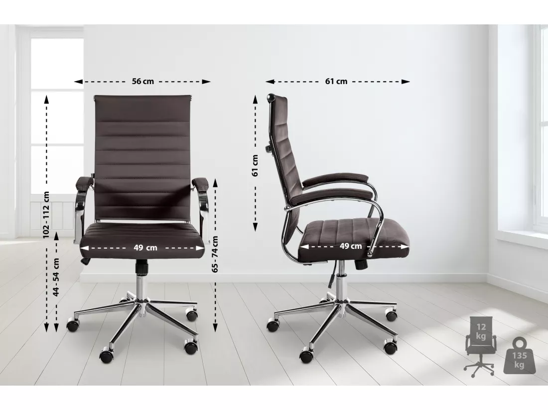 Chaise de bureau - Véritable cuir & Blanc - Café - Mollis