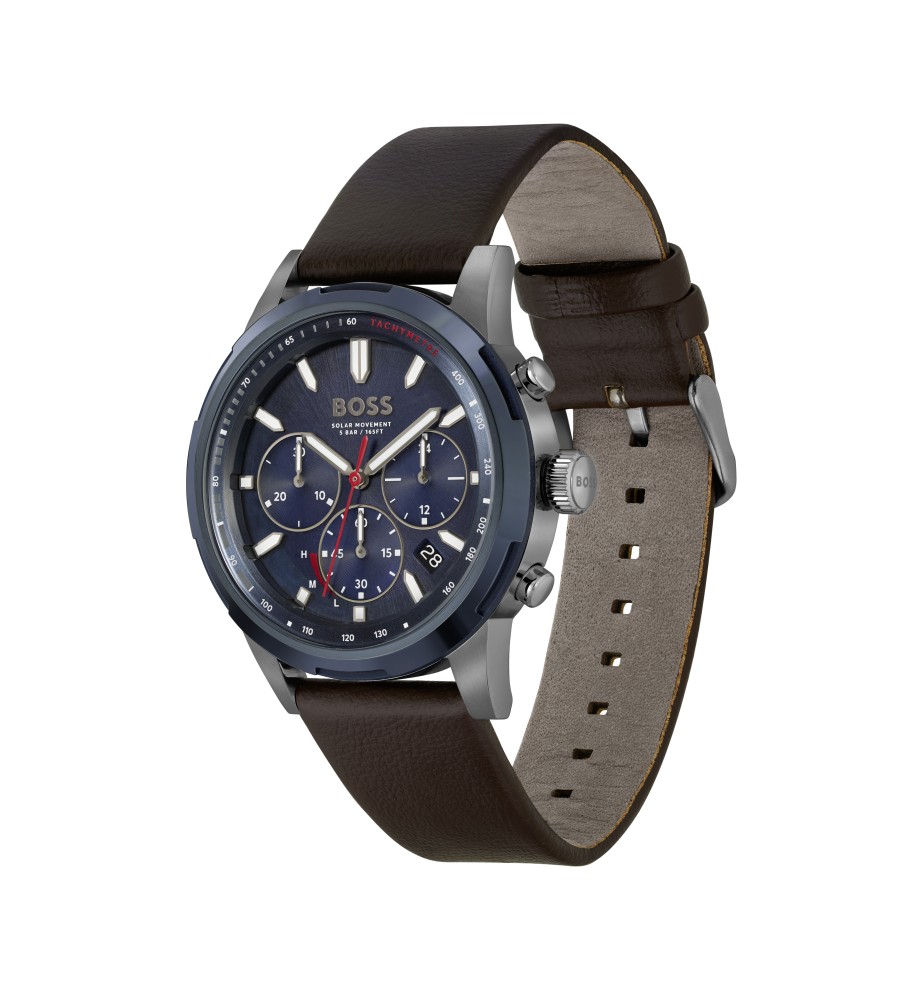Relógio analógico BOSS com pulseira de couro, Solgrade Navy