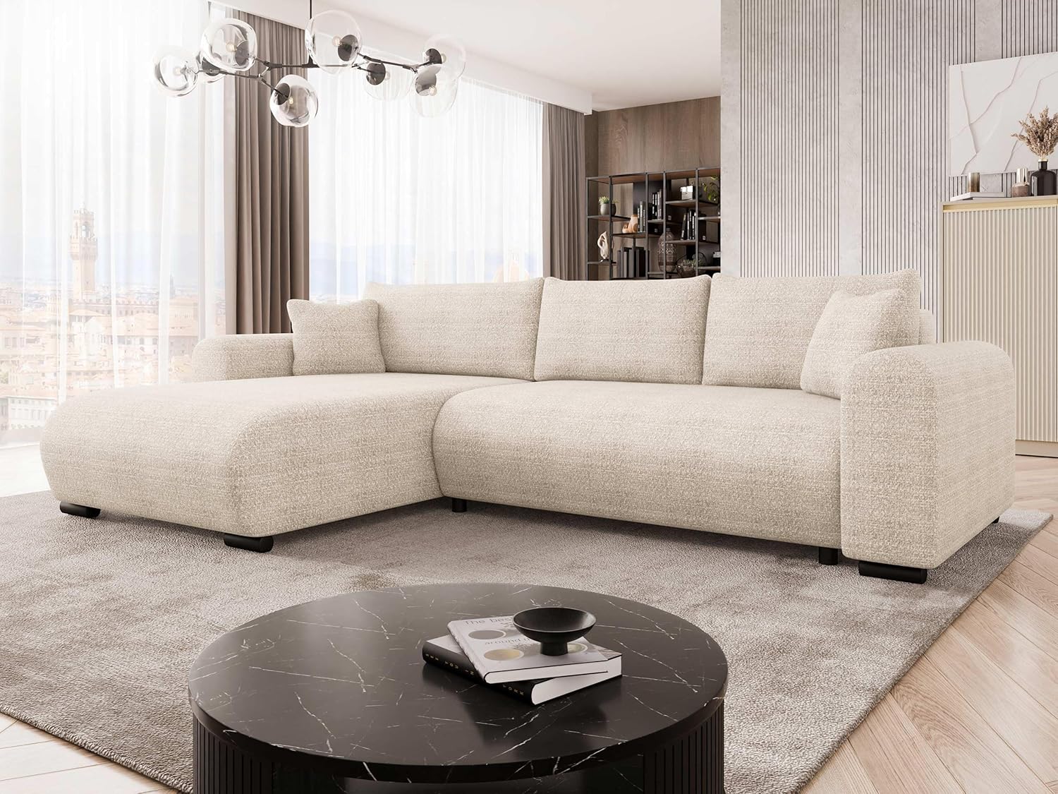 Mirjan24 Ecksofa Merkos, Eckcouch, Couch mit Schlaffunktion und Bettkasten, Wohnlandschaft, Bettfunktion L-Form Sofa, Ottomane universell (Taro 01)