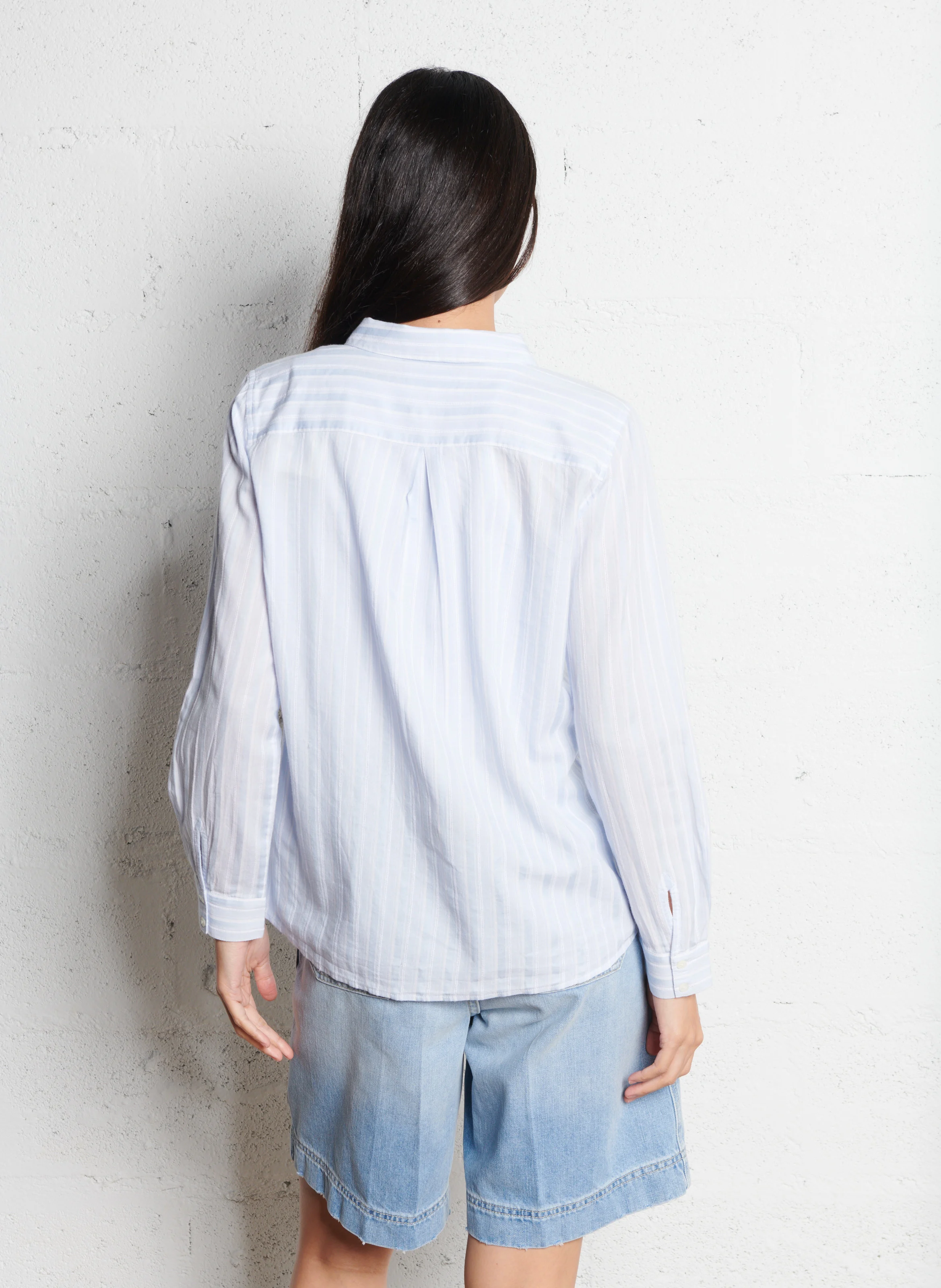 SCHERIF - Chemise droite col classique à rayures en coton | Bleu