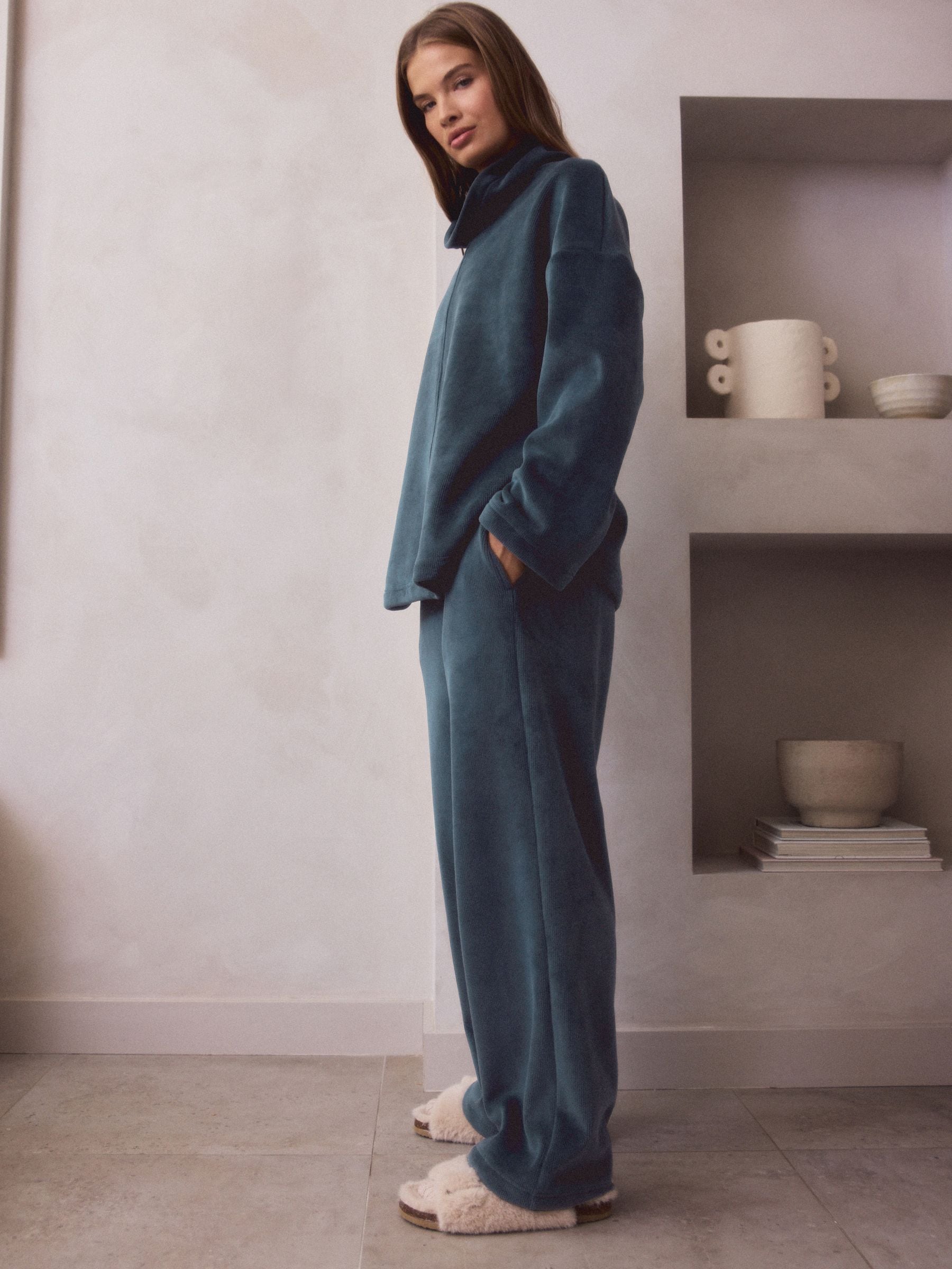 Blauw - Comfortabele corduroy broek met wijde pijpen