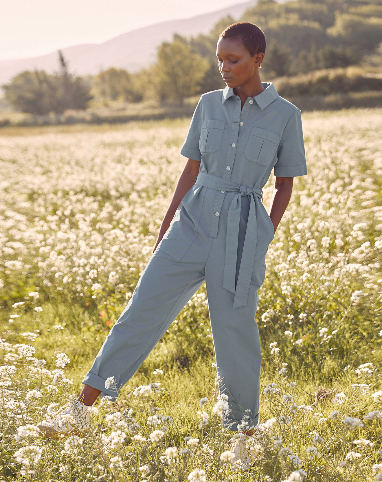 Cyrillus Combinaison en Coton & Lin bleue