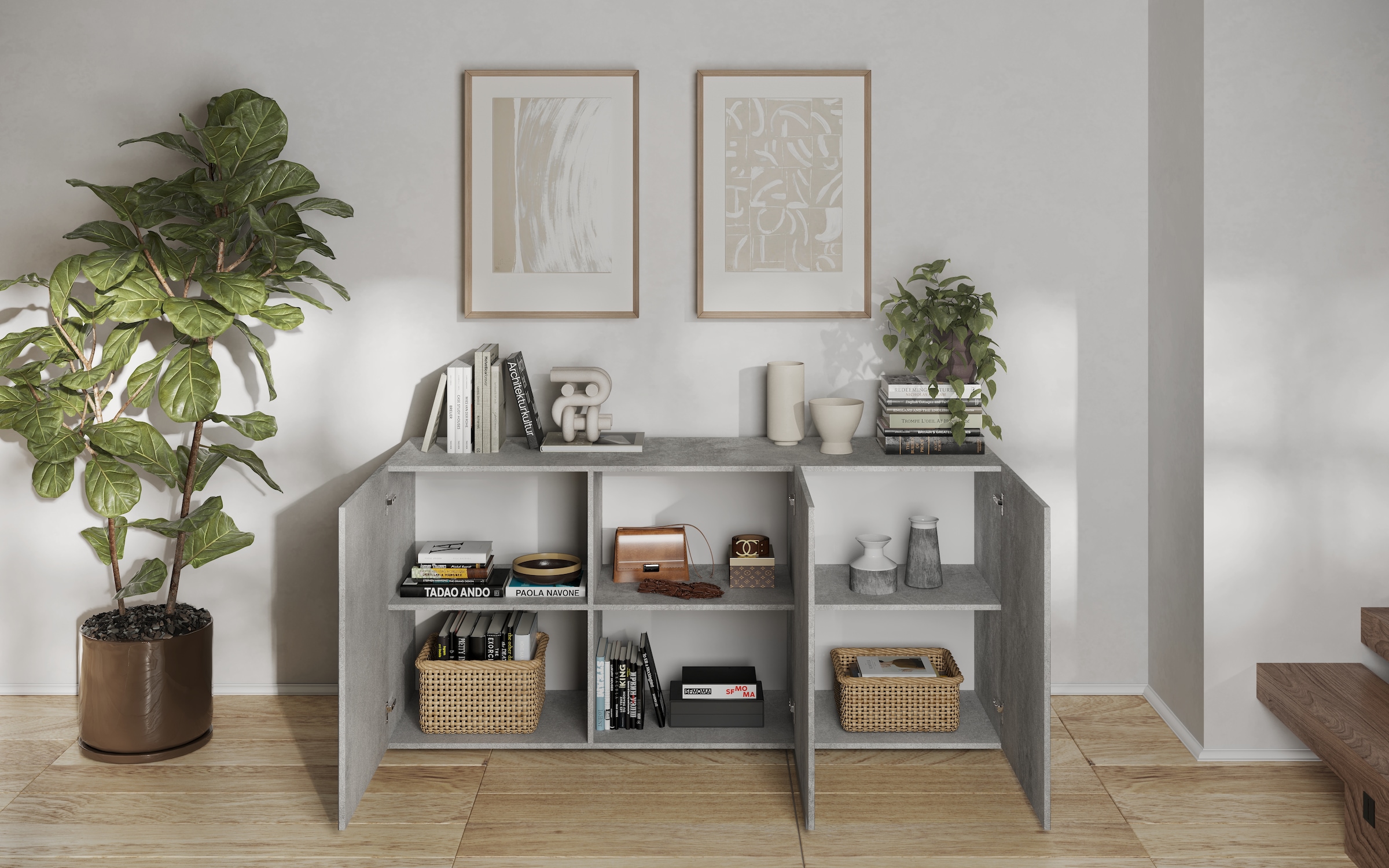 INOSIGN Sideboard »Snake, Kommode, Anrichte, Stauraummöbel Breite 181 cm, Siebdruck-Front« moderne Wohnmöbel, 3 Türen, viel Stauraum, stilvoll und funktional