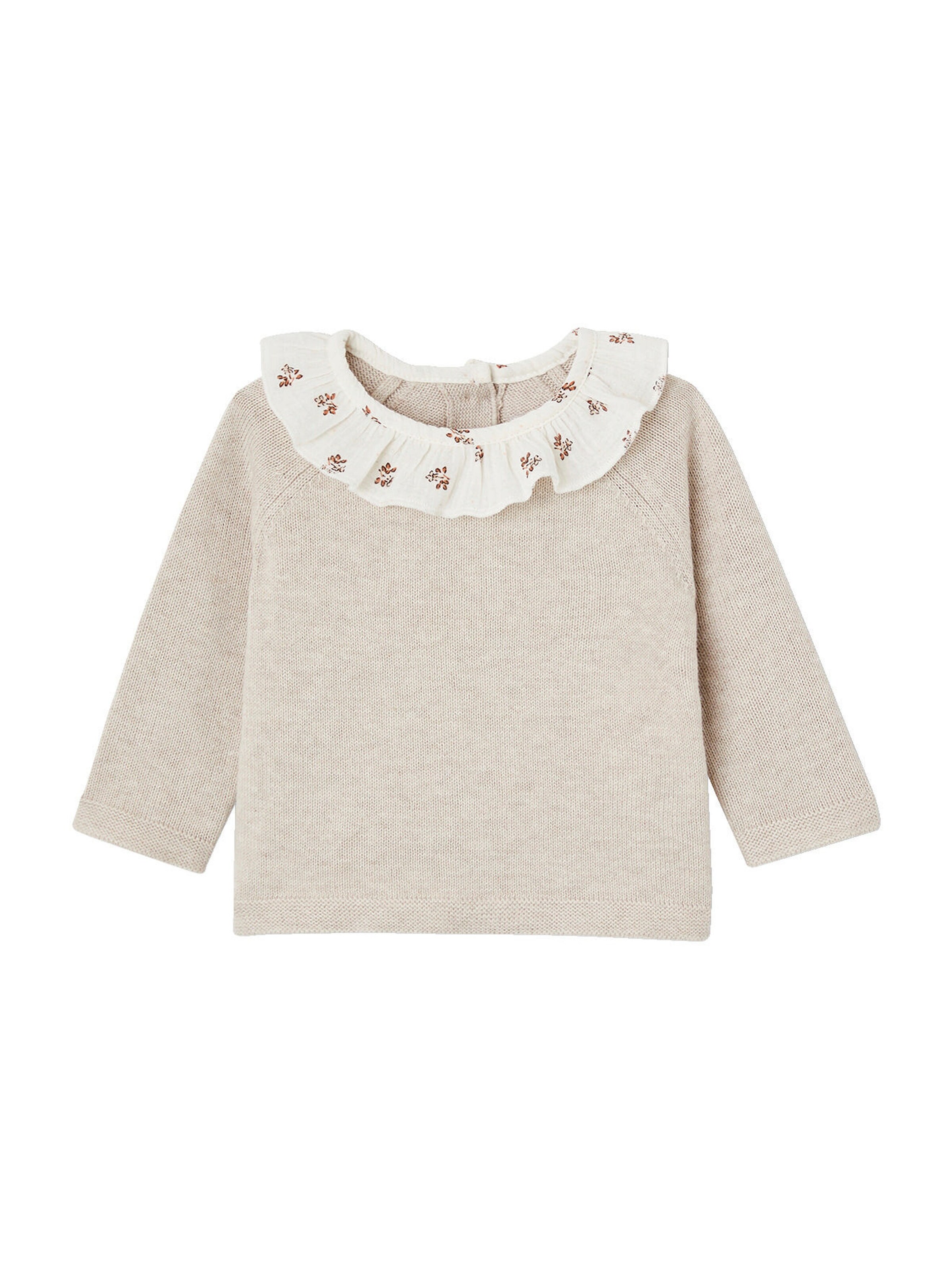 Vertbaudet Baby Pullover mit geblümtem Kragen beige meliert