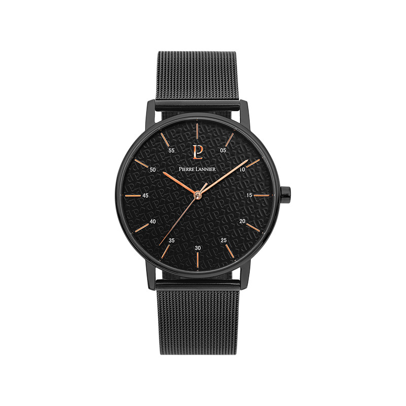 Montre Pierre Lannier homme acier noir milanais