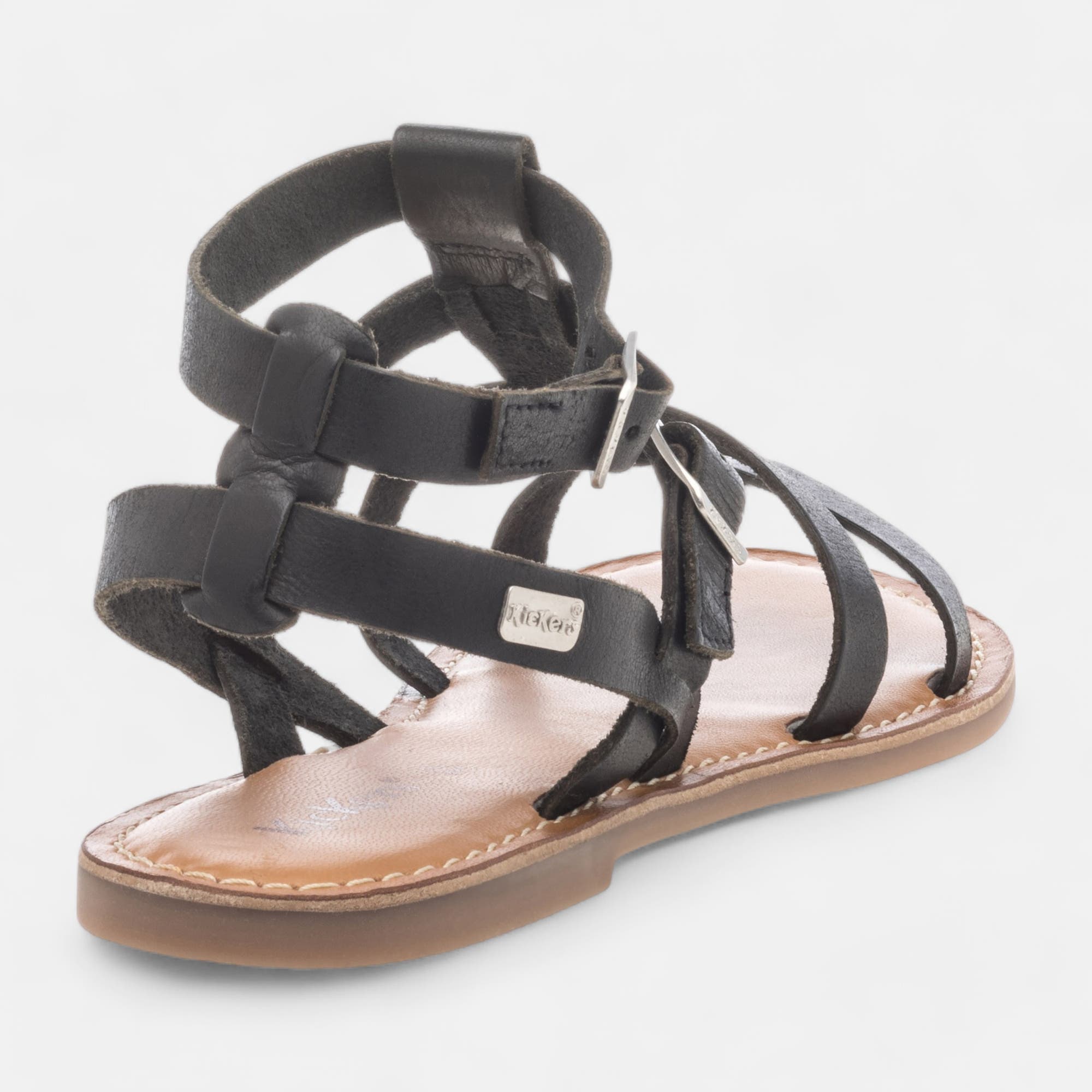 Nu-pieds Femme en cuir noir