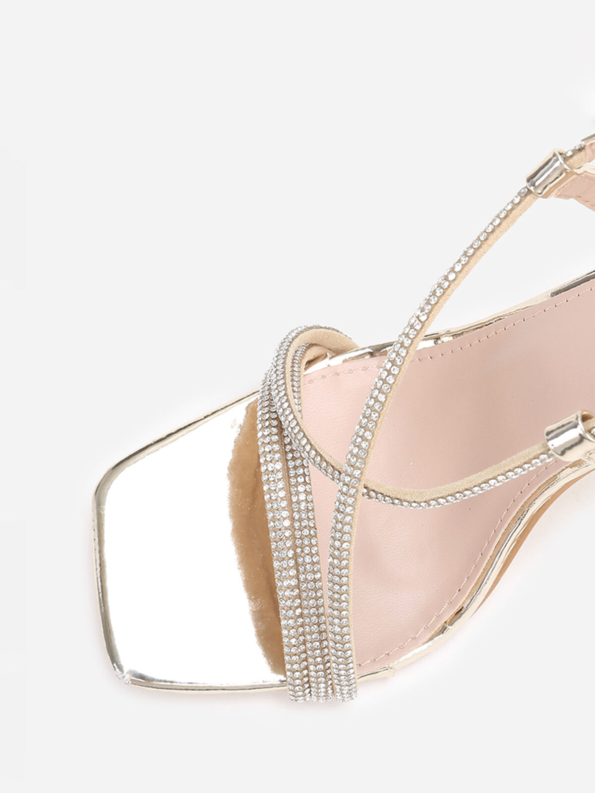 Sandales à talon fin et brides en strass- Doré