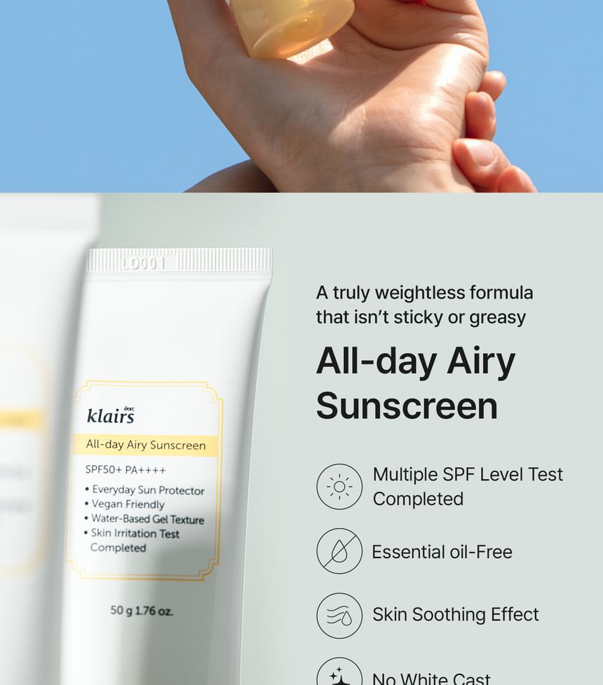 Beste Klairs - Luchtige zonnebrandcrème voor de hele dag