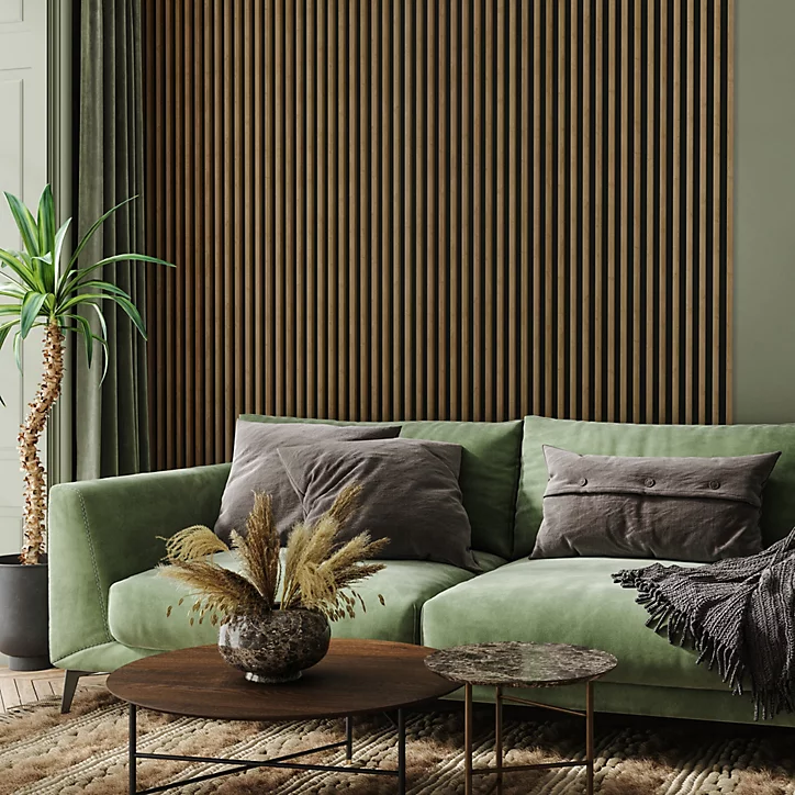 Lambris lamelles Linea Slim MDF noir et chêne 15 x 265 cm, ép. 30mm