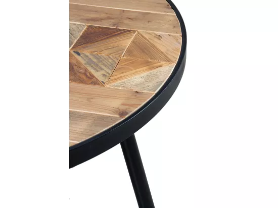 Table en bois recyclé 100 cm de diamètre avec pied en métal noir
