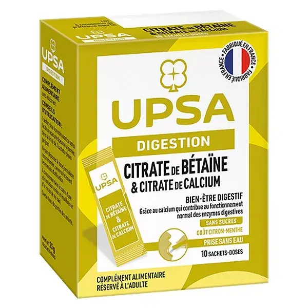 UPSA Betaína Citrato e Citrato de Cálcio Sem Açúcar para o Bem-Estar Digestivo - 10 sachês