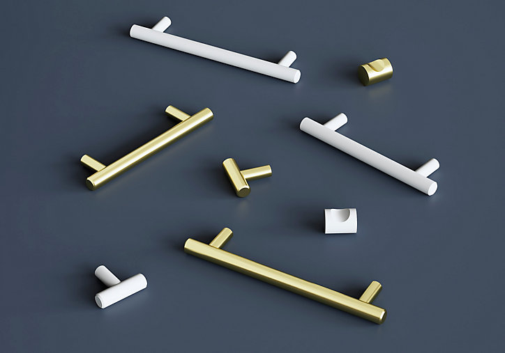 Poignée de meuble en T GoodHome Dizel acier effet laiton satin doré l.168mm x l.12mm x H. 35mm entraxe 128mm