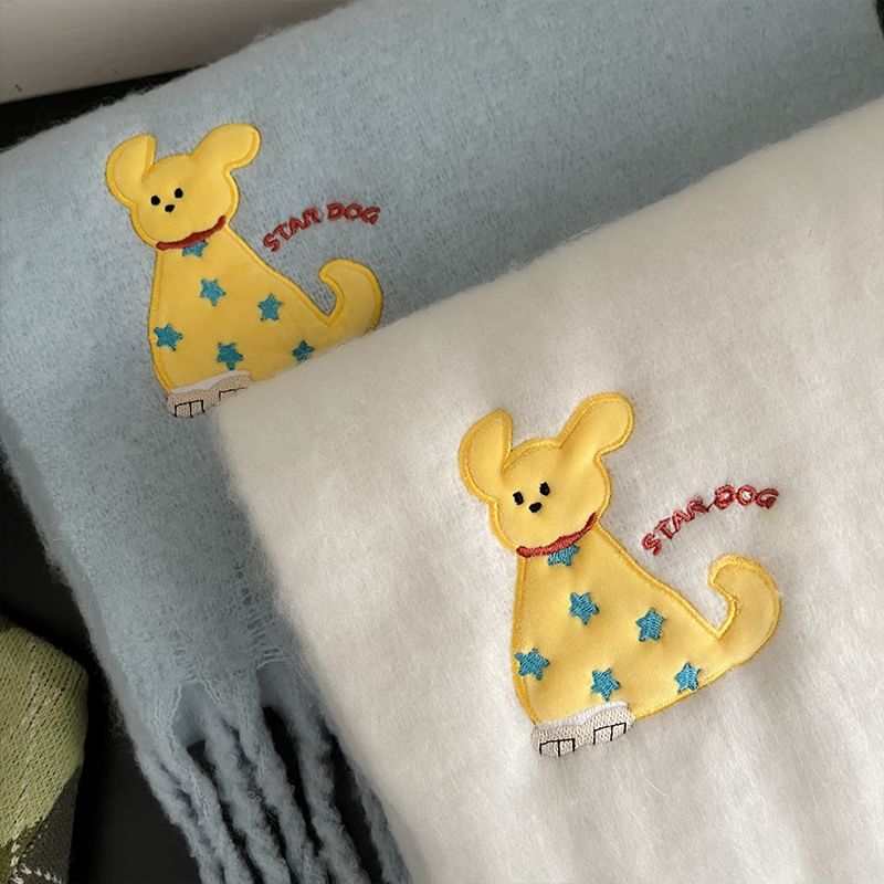 Dreamaway - Sjaal met geborduurde franjes in de vorm van een hond