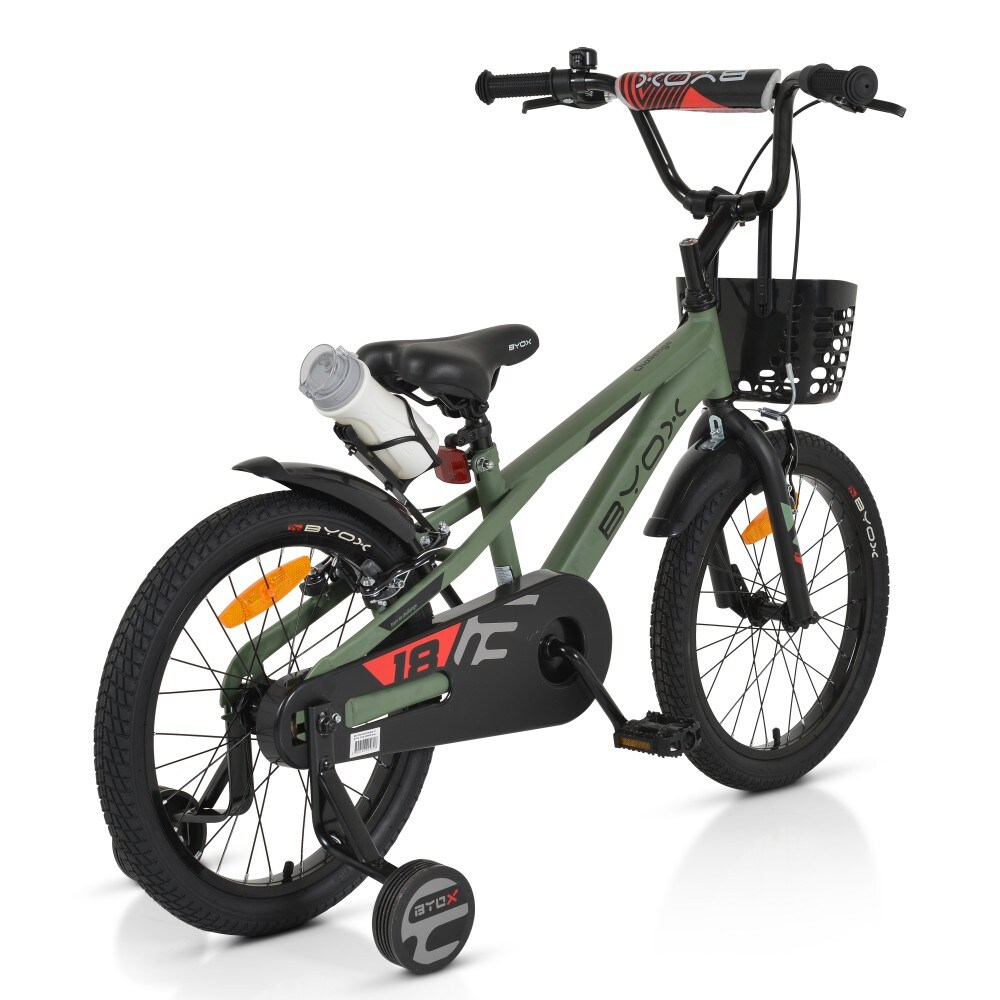 Byox Kinderfahrrad Challenge 18 Zoll Frontkorb Flasche Stützräder ab 5 Jahre grün