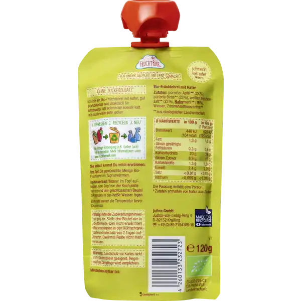 Bio Früchte Haferbrei Apfel, Birne, Traube
