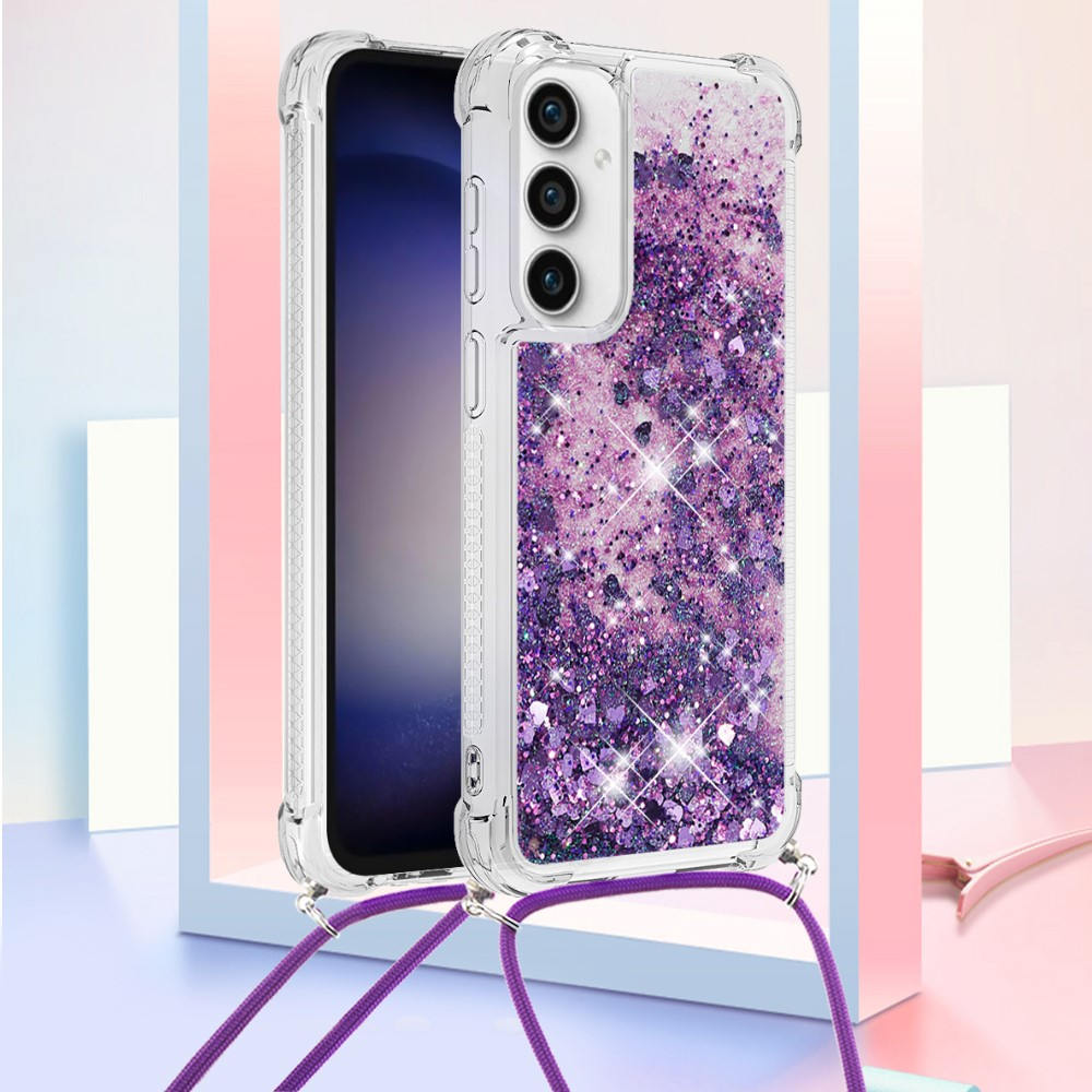 Samsung Galaxy S23 FE Necklace Gummi Hülle Liquid Glitzer   Handykette (130cm) - Violett / Silber