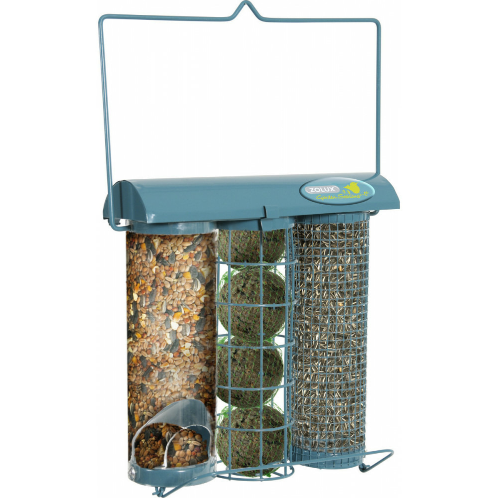 Mangeoire trio azur. 20 x 9 x hauteur 22.5 cm . Pour oiseaux