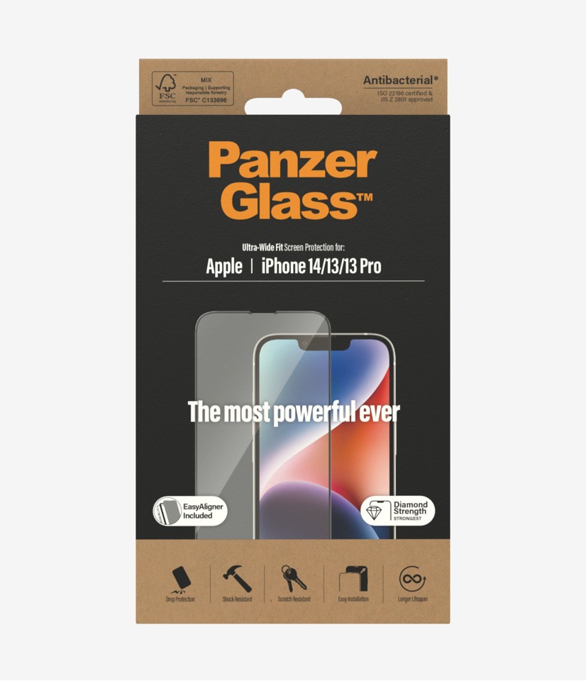 PanzerGlass - Skærmbeskyttelse Apple iPhone 14/13/13 Pro - Ultra-Wide Fit med EasyAligner