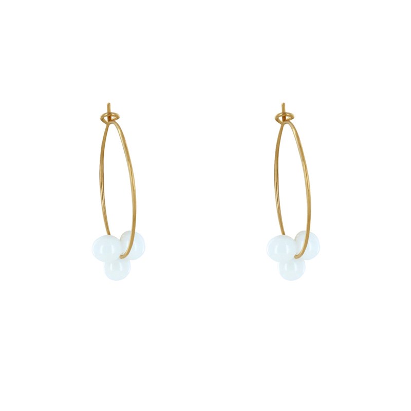 Boucles d'Oreilles Créoles Laiton Fermée et Bouquet de Perles de Verre