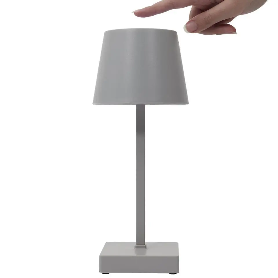 Home deco factory LED tafellamp - kunststof - zilver/grijs - touch - 26cm